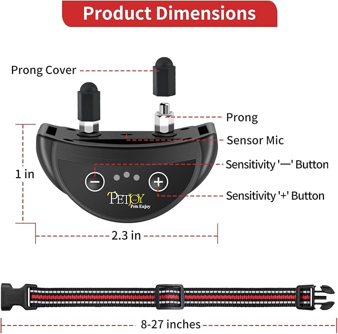 PetJoy Dog Bark Collar 3 Pack, Barking Collars with 5 Adjustable Levels of Sensitivity, Smart Automatic Bark Collar with 7-Stage Escalating Beep-to-Shock Correction