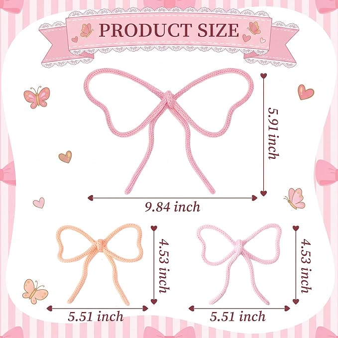 Barydat 6 Pcs Pink Bow Wall Decor Coquette Bow Nursery Decoration Room Decor Woven Macrame Wall Hanging 2 Size Boho Pink Preppy Decoration for Nursery Dorm Girls Room Art