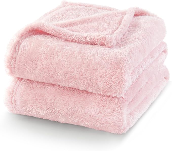 Exclusivo Mezcla Fuzzy Plush Fleece Bed Blanket Queen Size, Light Pink | 90x90 Inches, Super Soft and Cozy Bed Blanket, Fluffy Decorative Bedding for Livingroom, Bedroom, All Season