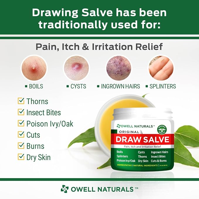 Owell Naturals Drawing Salve, 2 Fl Oz Ointment Multipurpose for Boil Removal, Cyst, Bumps, HS, Deep ingrown Hair, Splinter Out, Itch from Insect Bites, Poison Ivy