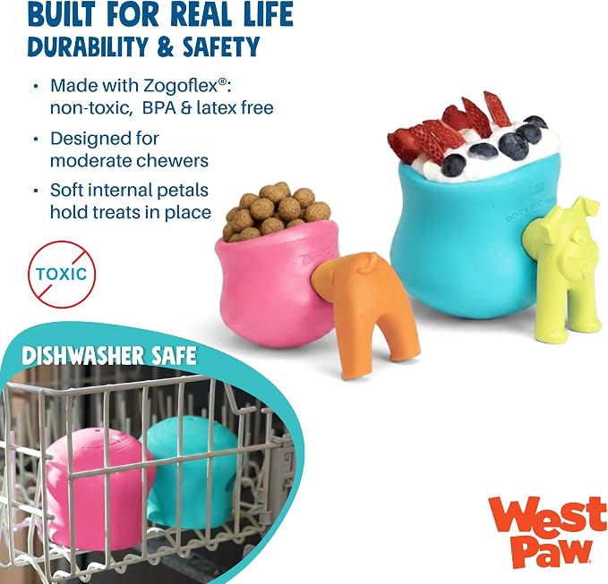 WEST PAW Zogoflex Toppl Interactive Treat Dispensing Puzzle Dog Toy for Mental Stimulation & Enrichment-Holds Kibble & Treats-Lickable, Freezable & Dishwasher Safe-Made in USA-XL-Geranium (Pack of 2)
