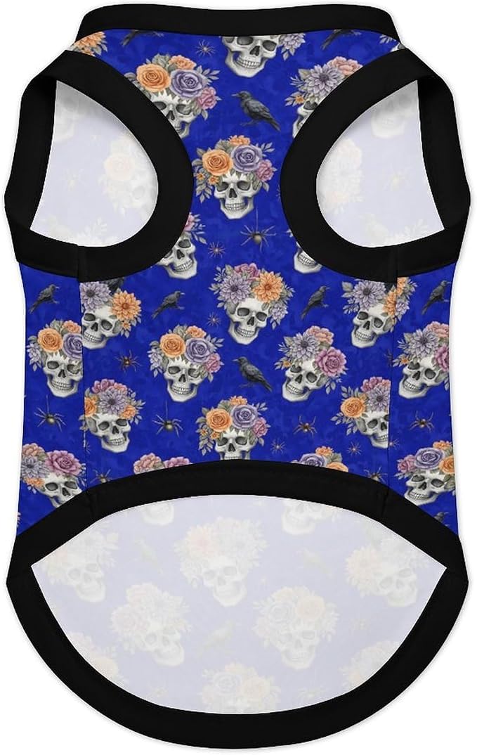 Halloween Pet Vest Skull Floral Pet Shirts Small | black bird Dog Shirt Vest cute pet Sleeveless Vests Ice Silk Dog T-Shirts holiday Dog Clothes Halloween Canine Wear