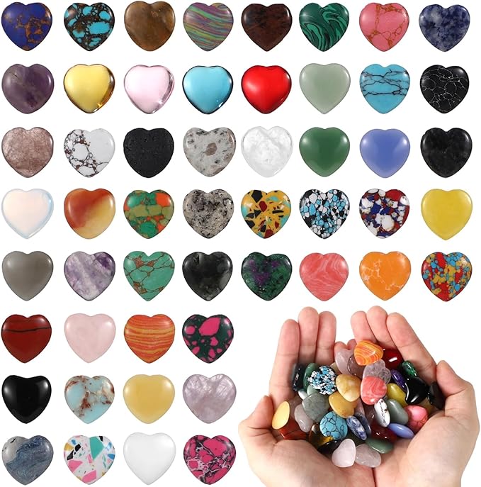 120 PCS Heart-Shaped Natural Stones, 0.8 in Crystal Stones Bulk, Assorted Gemstone Worry Rocks for Yoga Meditation, Pocket Carry, Jewelry DIY, Chakra Balancing, Wedding or Home Decor
