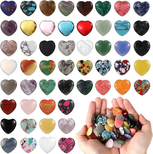 120 PCS Heart-Shaped Natural Stones, 0.8 in Crystal Stones Bulk, Assorted Gemstone Worry Rocks for Yoga Meditation, Pocket Carry, Jewelry DIY, Chakra Balancing, Wedding or Home Decor