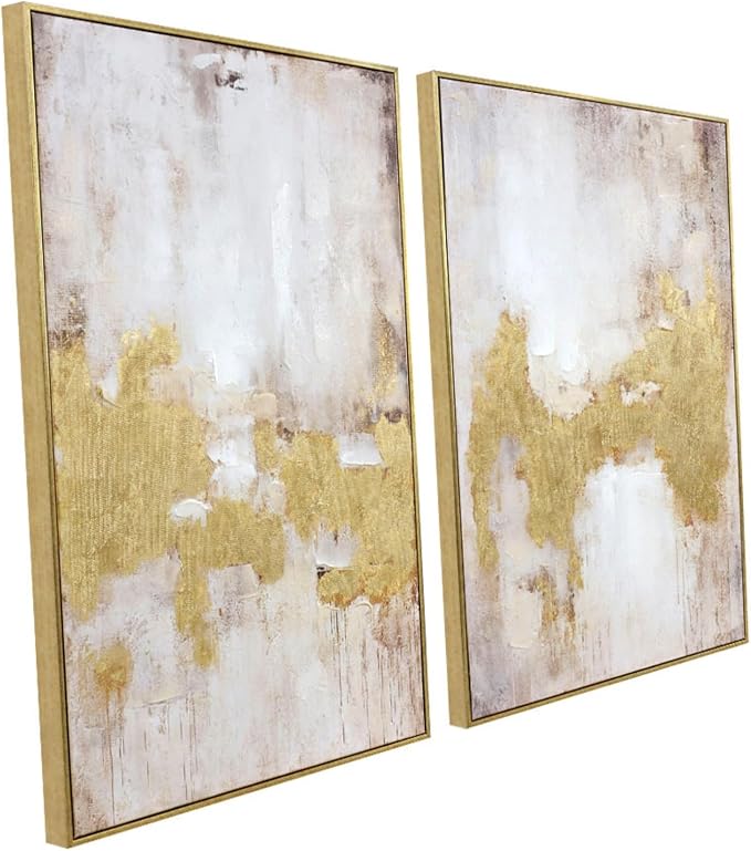 Zessonic Gold and Neutral Abstract Hand-Applied Brush Wall Art,20"x28"x2 | Framed Modern Textured Canvas Prints with Hand-Applied Brush Strokes, Framed Artwork for Living Room Bedroom Office Hallway