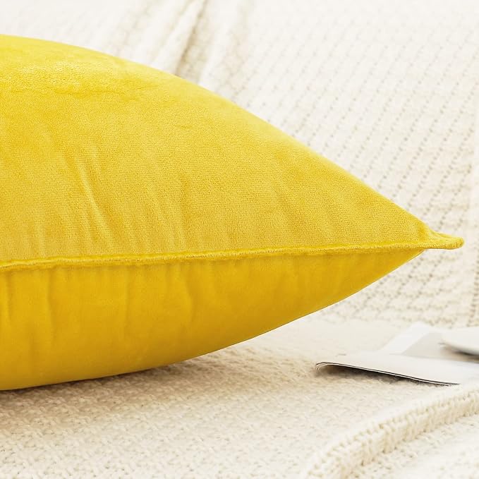 Velvet Yellow Throw Pillow Covers 12”x20”Pack of 2 Soft Decorative | Square Cushion Covers for Couch Sofa Bed Livingroom Car Home Decor,30x50Cm