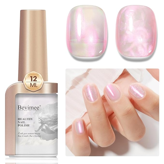 Nail Polish Quick Dry, Aurora Mermaid Effect, Air Dry Shimmer Pearl Nail Polish 12ML Nail Lacquer for Nail Art Fast Dry Fingernail Polish 1PC