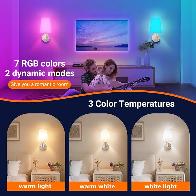 Wall Sconce Battery Operated Wall Light Fixure with Remote Control, Dimmable Battery Operated Wall Sconces Set Of Two, Indoor Wireless Wall Mounted Lamp with Rechargable Bulb For Bedroom Living Room
