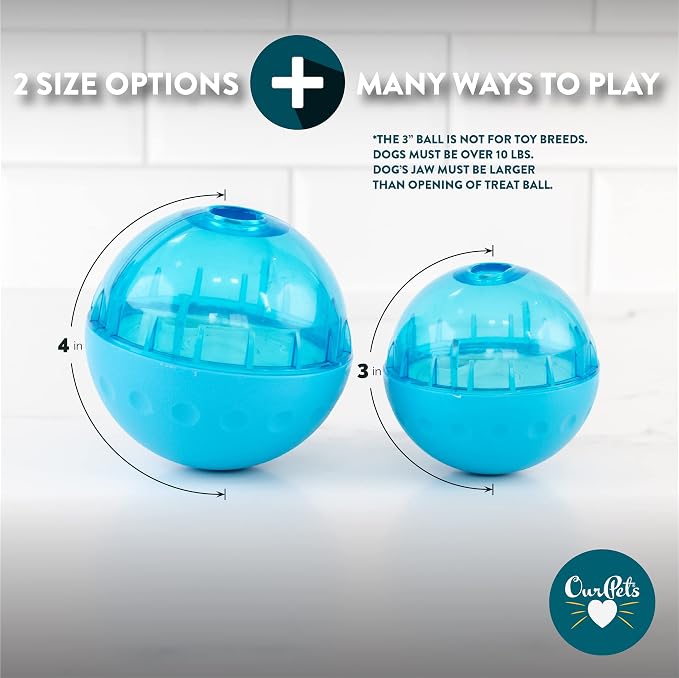 Our Pets Smarter Toys IQ Treat Ball - Colors Mary Vary - 4" - for Larger Dogs | Fill with snacks to reward play, slow feeding puzzle keeps big pups busy, engaged and mentally stimulated at home every day