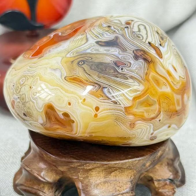 Natural Agate Chalcedony Stone – Silky gem Handheld Raw Polished Gemstone, Unique Silky-Banded Agate Crystal, Healing Energy Specimen for Collection or Home Décor