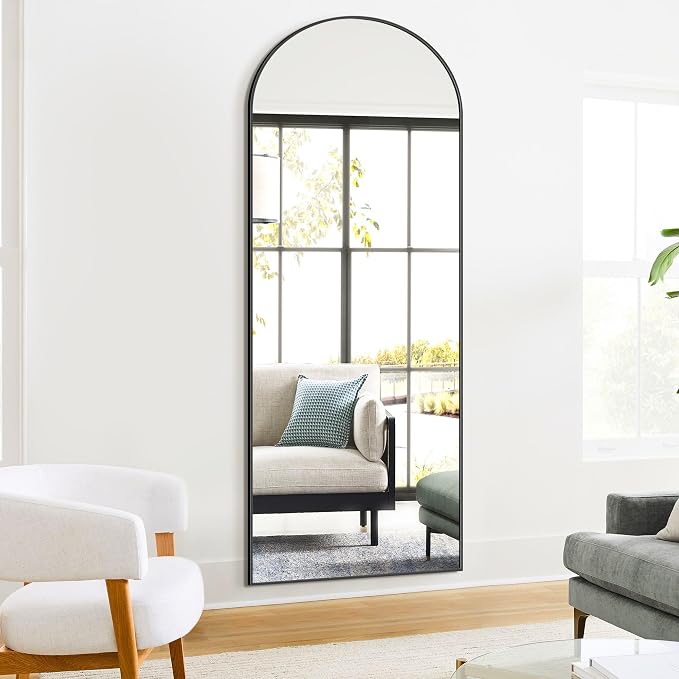 Arched Full Length Mirror, 70"x24" Standing Body Mirror for Wall, Black | Built-in Stand, HD Shatterproof Glass, Aluminum Alloy Frame, Hanging or Standing, for Bedroom, Living Room & Dressing Room