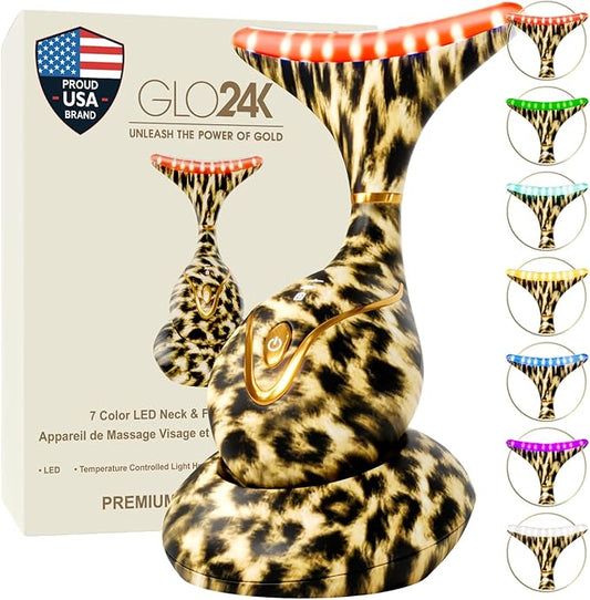 GLO24K Red Light for Face and Neck Beauty Device – Triple LED Action & Vibration Technology Facial Massager and Neck Comfort Device for Women