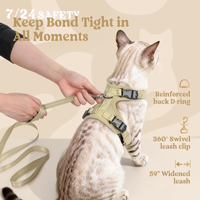 rabbitgoo Cat Harness and Leash Set, Easy-on with Neck Buckle, Cream Coffee