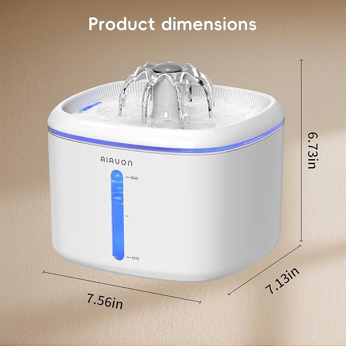 Cat Water Fountain,2.5L/84oz Pet Water Fountain for Cats Inside, Cat Fountain for Drinking with Ultra Quiet Pump(≤20dB)& LED Blue Light - for Pets S