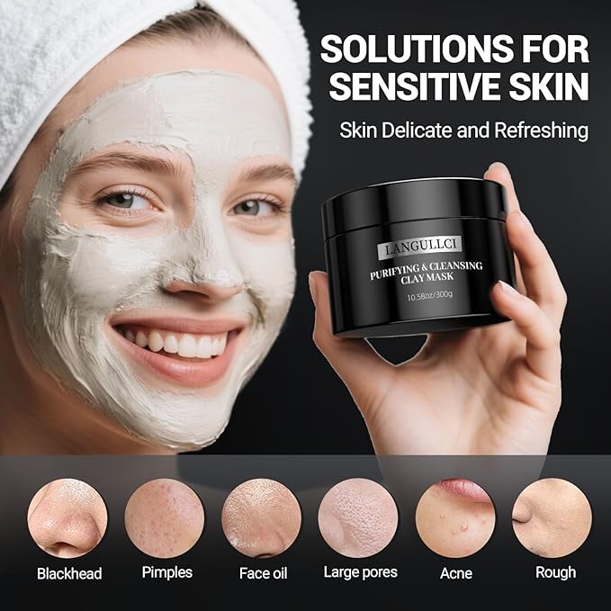Clay Mask & Mud Face Mask – Purifying Kaolin Clay Mask, Blackhead Remover & Oil Control for Sensitive, Oily & Dry Skin | Detoxifying Pore Cleanser & Scrub | Helps Reduce Pores & Acne | 10.5 oz