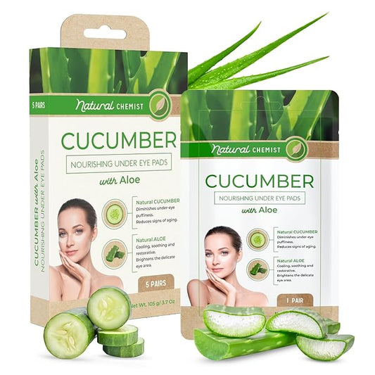 Natural Chemist Cucumber & Aloe Under Eye Patches - Cooling, Reduces Puffiness, Anti-Aging, Hydrating, Dermatologist Tested, Cruelty Free Korean Skin Care For All Skin Types - 5 Pairs