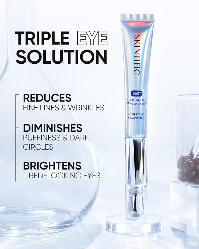 SKINTIFIC 360° Crystal Massager Lifting Eye Cream, Reduces Puffiness, Nourishes Eye Area with 3D Peptides, Niacinamide & Caffeine