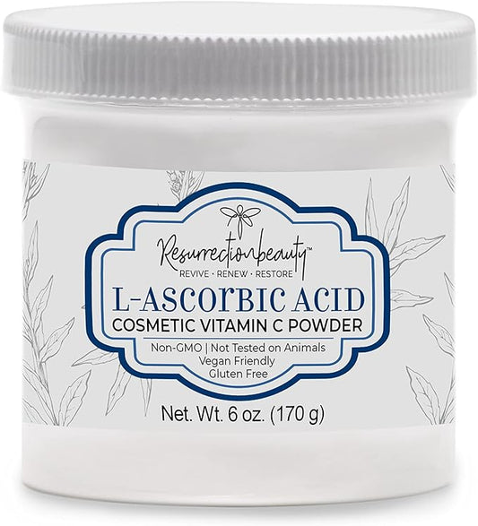 100% Pure L-Ascorbic Acid (Cosmetic Vitamin C Powder for Face) to Make Your Own Premium Beauty Serum, Skincare Mask Treatment, Hyaluronic Serums with Vit C & DIY Facial Skin Care Products 6 OZ