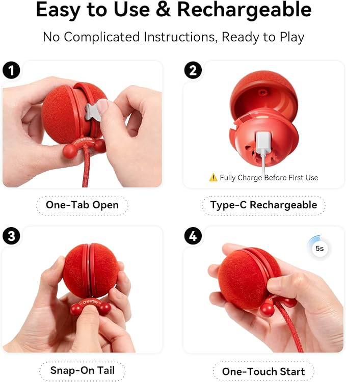 Cheerble Interactive Cat Toy Ball, Smart Automatic Electric Cat Toys for Indoor Cats with 3 Speeds, Chirping Moving Motion Activated Teaser Rolling Ball Toy for Cats/Small Dog to Keep Them Busy