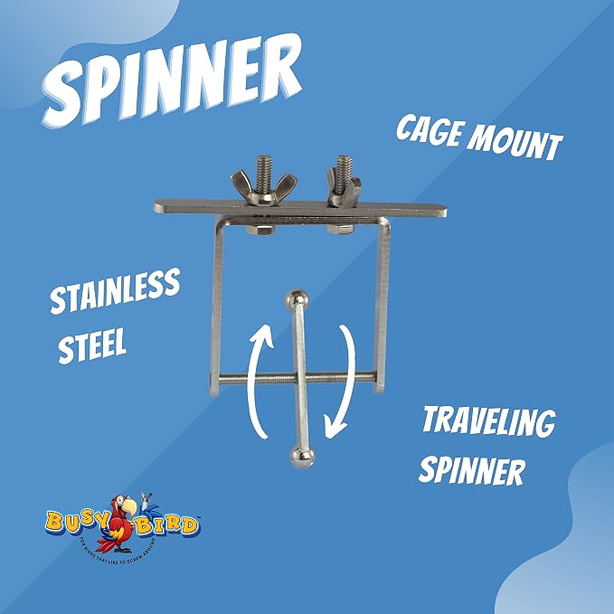 Bird Toys for Large Birds (Spinner) Stainless Steel Bird Toy with Traveling Spinner | Macaw Toys | Durable Puzzle Enrichment Toy for Medium to Large Birds Cockatoos Parrots | Bird Cage Accessories
