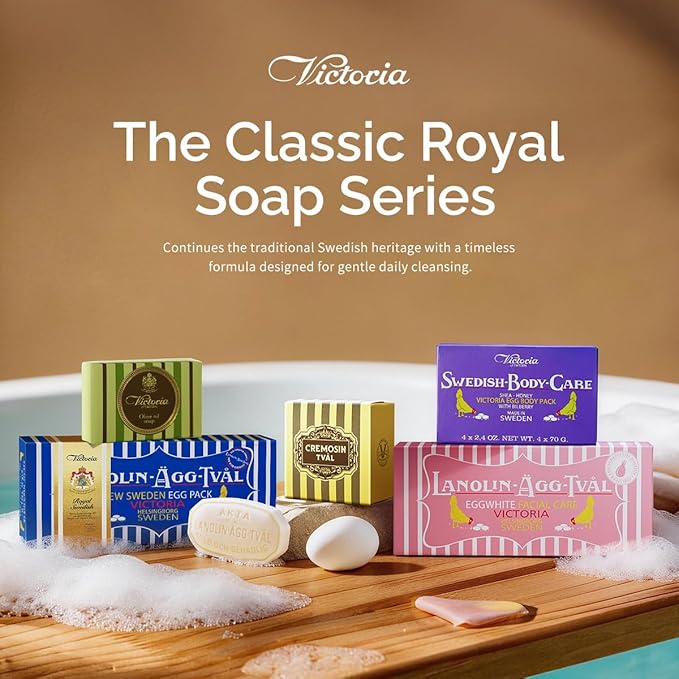 VICTORIA Swedish Egg White Facial Soap, 3-in-1 Gentle Daily Cleanser with Lanolin & Rose Water, for Oily & Combination Skin, 50g