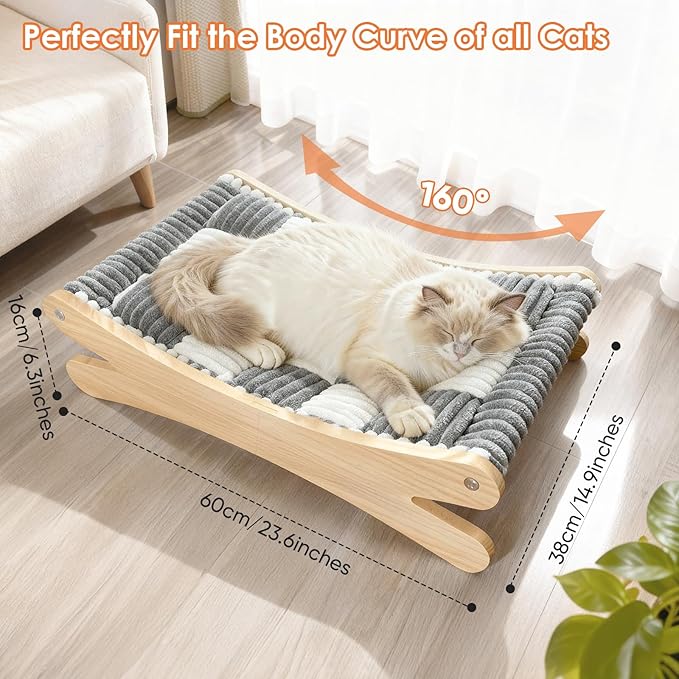 Plush Elevated Cat Bed - Cozy Raised Cat Hammock with Solid Wood Frame, Soft Furry Cushion for Indoor Cats & Small Dogs, Multi-Color Options(Black White)