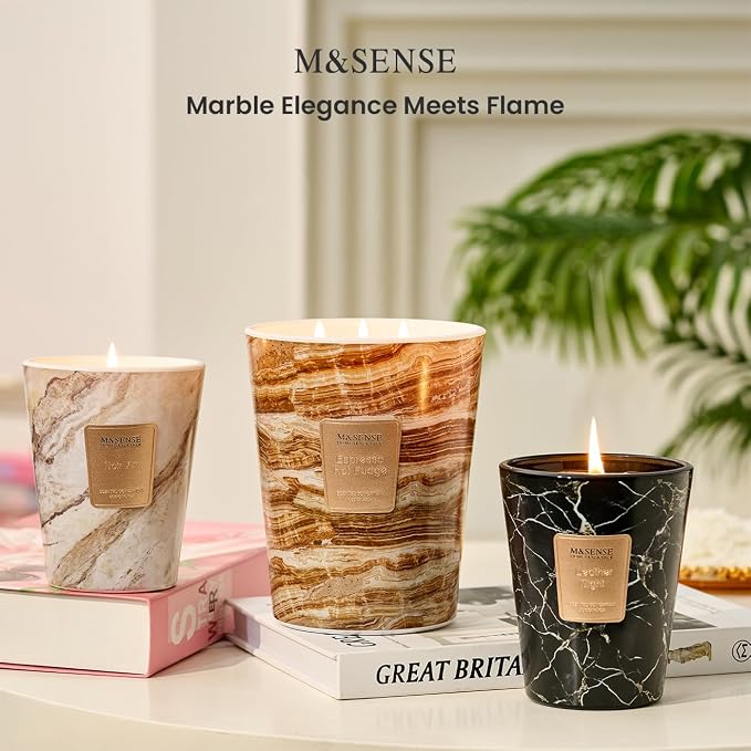 M&SENSE Extra Large Candle 35oz 150H LeatherNight Scented Candle,3 Wick Highly Scented Jar Candle, XL Candles Gift for Women and Men