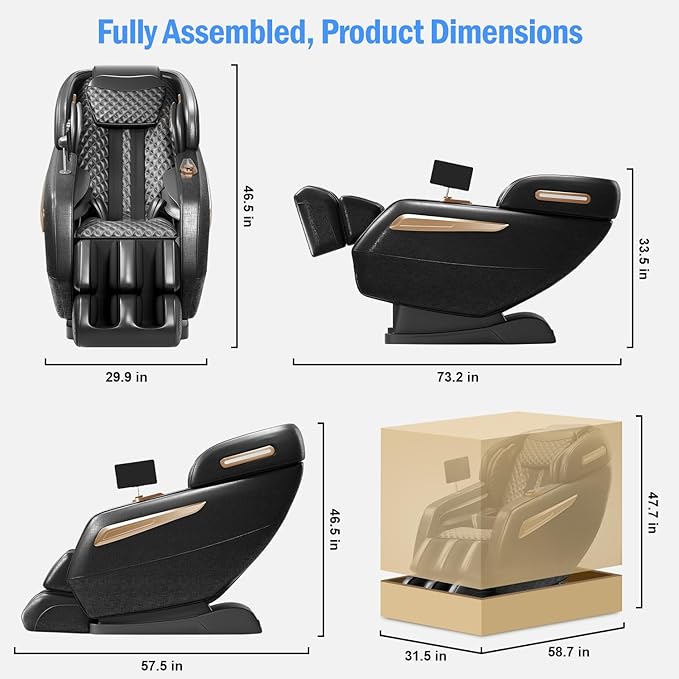 Zero Gravity Massage Chair - 57" Extra-Long SL-Track for Full Body Relief, Back/Leg Heat & Airbag Massage - Relieve Back Pain for Sedentary Workers/Elderly