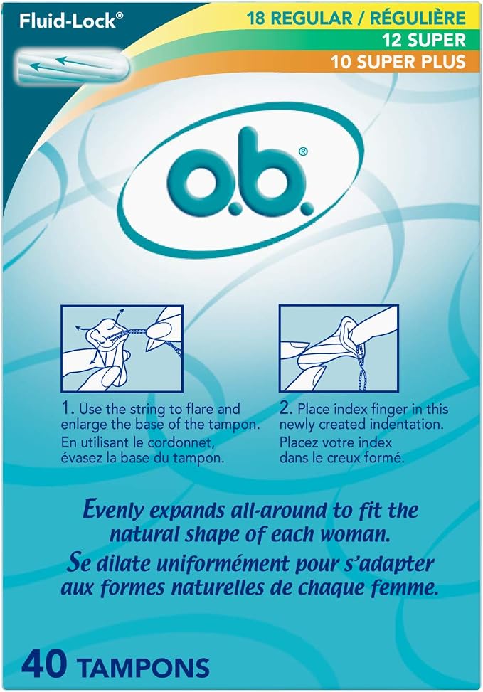 o.b. Tampons Multipack | Non-Applicator Tampon, Unscented | Regular/Super/Super Plus Tampons, 40ct (Pack of 2)