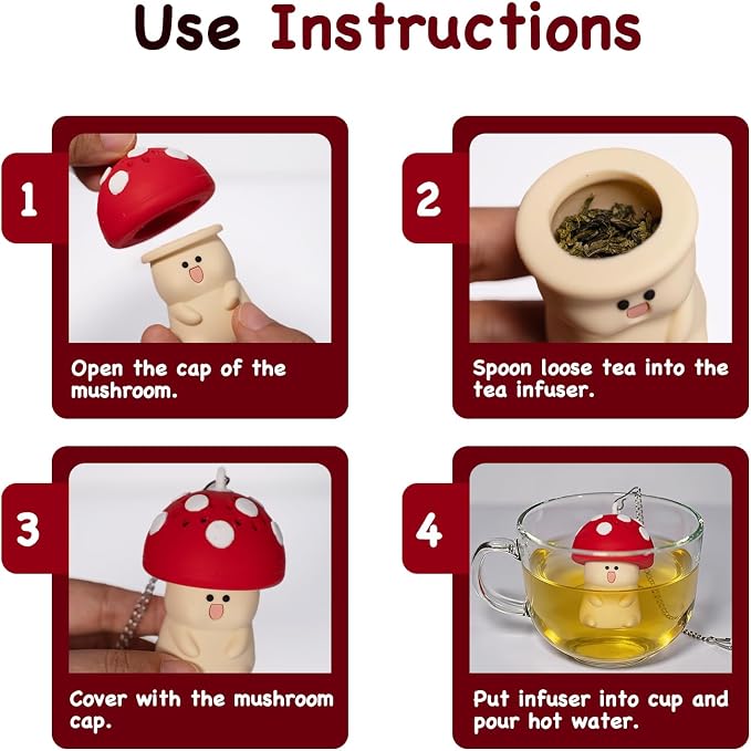Mushroom Tea Infuser Loose Leaf Tea Strainer Cute Kitchen Accessories