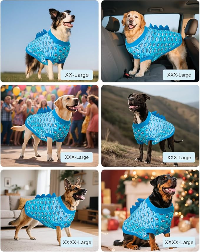 CuteBone Dinosaur Costume Dog Shirt, Stretchy Velvet T-Shirt Clothes for Large Dogs, Soft & Breathable Pet Tee Outfit Pitbull Apparel for Daily Wear, Cozy Pullover Design Big Dog Fashion COSBX04-3XL