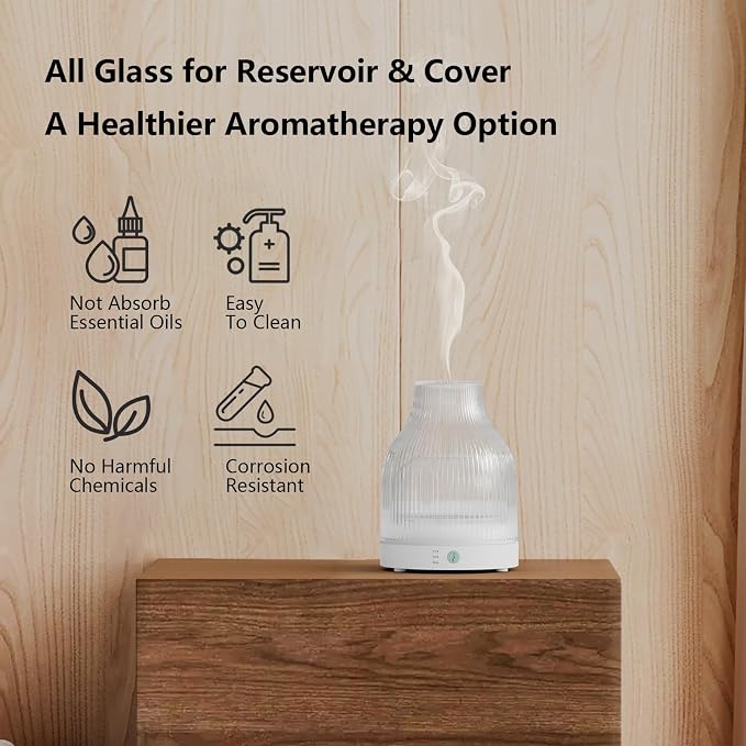 Glass Essential Oil Diffuser 200ml, 7-Color LED, for Home | Glass Diffuser,Aromatherapy Diffuser,One-Button Control, Rainbow Color Light,For Bedroom, Living Room, Office Gift