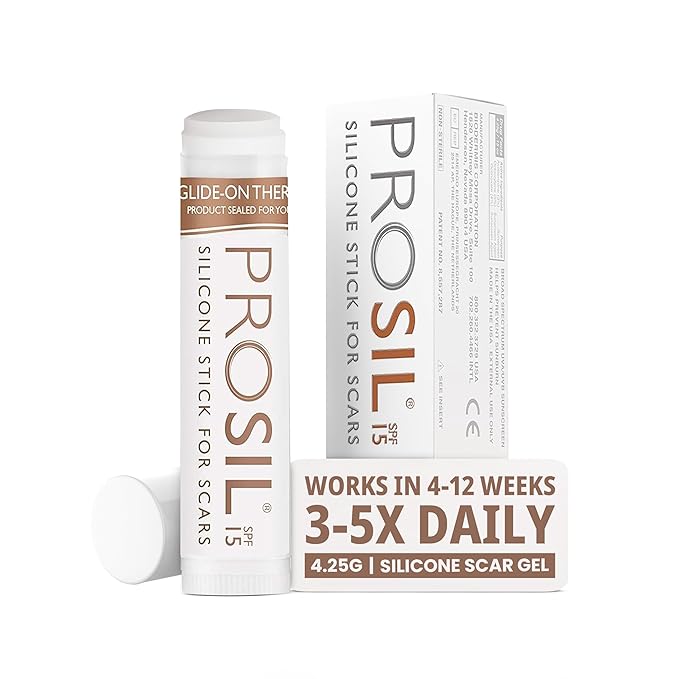 ProSil Silicone Scar Gel Stick with SPF 15 – Patented, Premium-Grade Scar Treatment in a Mess-Free, Compact, Glide-On Silicone Stick - Gentle Silicone Gel for Scars Suitable for Kids & Adults – 4.25g