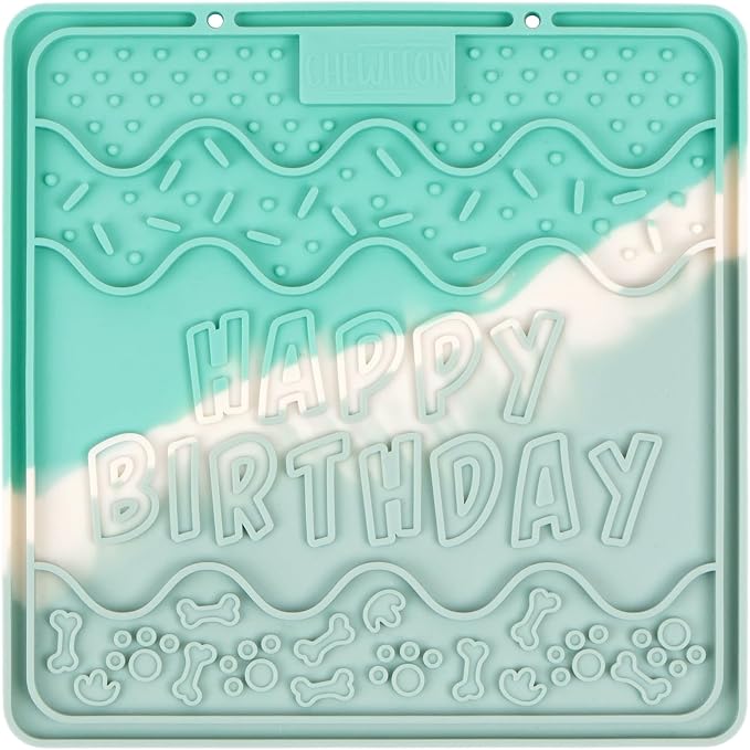 CHEWFFON Dog & Cat Lick Mat, Birthday Silicone Licky Pad, Seafoam Mist