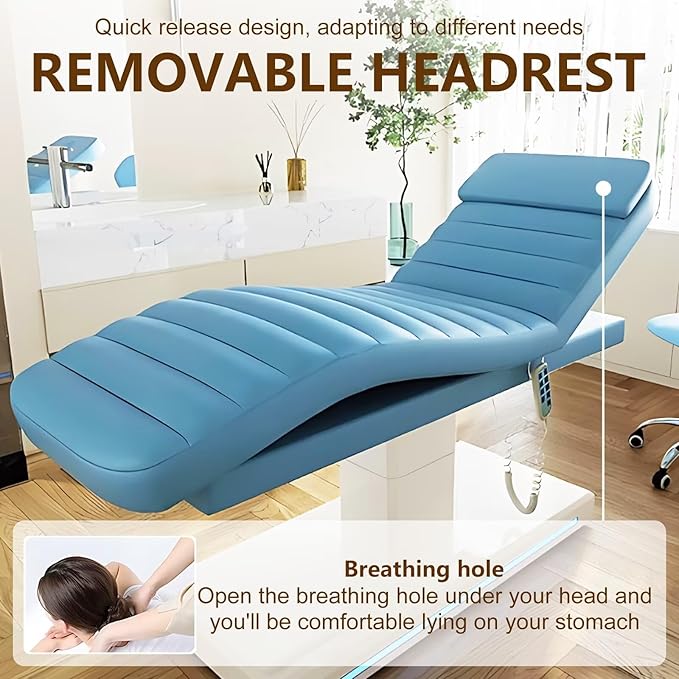 Massage Table-Electric Massage Table with Blue Modern Minimalist Style, Facial Beauty Table Includes Intelligent Angle Adjustment, Ambient Light