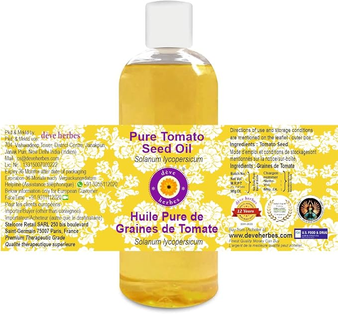 Deve Herbes Pure Tomato Seed Oil (Solanum lycopersicum) Cold Pressed 200ml (6.76 oz)