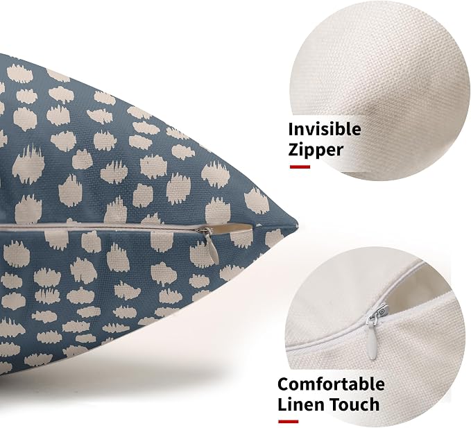 Dusty Blue Cream Dots Lumbar Pillow Covers 12x20 Set of 2 Boho Design Polka Dot Print Throw Pillows Modern Outdoor Decorative Pillowcase Rectangle Linen Cushion Cases Decor for Sofa Couch Bed