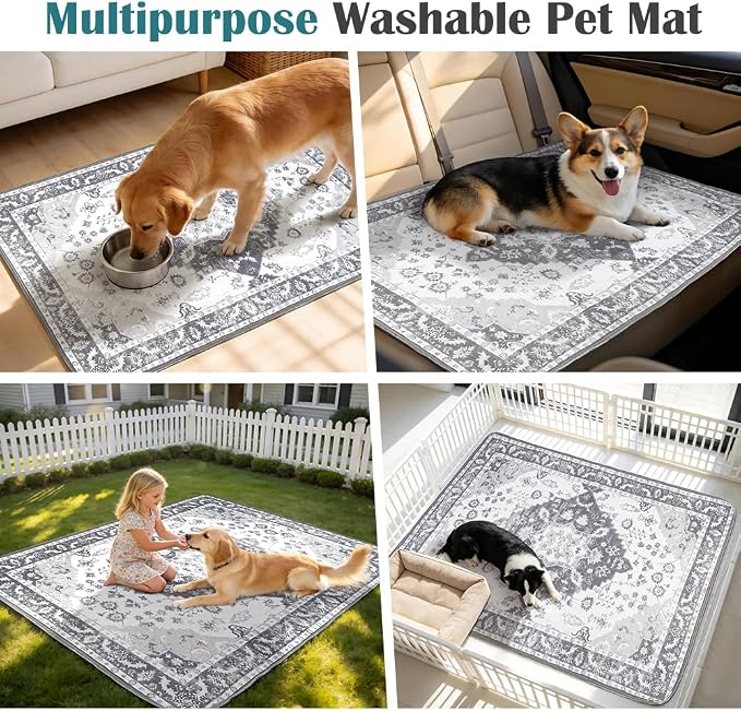 Washable Pee Pads for Dogs, 2 Pack Reusable Puppy Training Pads 40"x26" Super Absorbent Waterproof Dog Training Pads, Non-Slip Potty Pads, Whelping Pads Litter Mat Light Grey Medallion