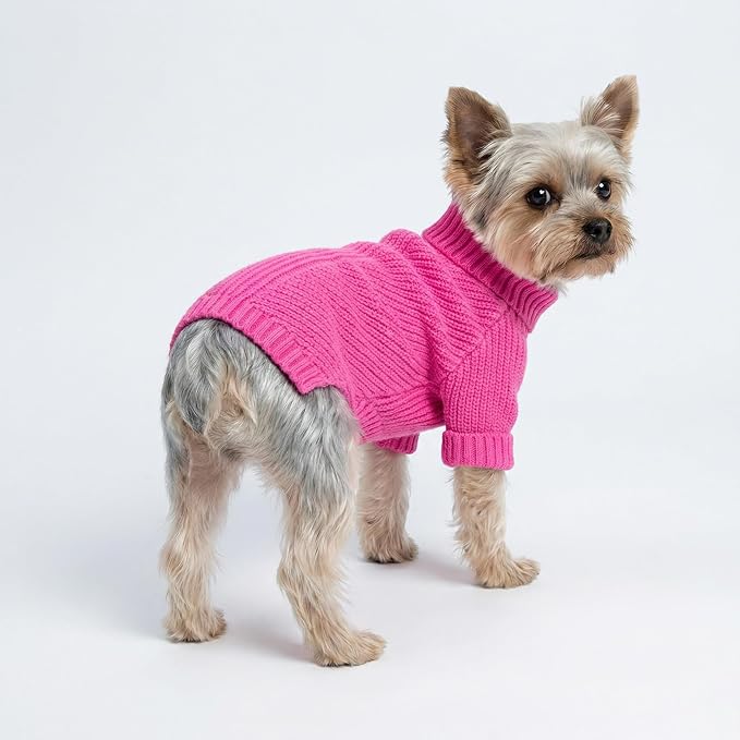 Fitwarm Valentines Dog Turtleneck Sweater, Dog Winter Clothes for Small Dogs Girl, Knitted Pet Coat, Cat Outfit, Hot Pink, XS