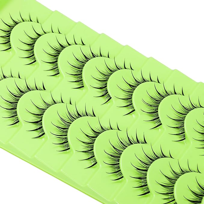 outopen 10 Pairs Manga Lashes with Clear Band Japanese Anime Cosplay Eyelashes Asian False Eyelashes Natural Look Like Individual Clusters(Anime Lashes 9-12MM)