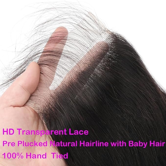 5x5 HD Transparent Closure Body Wave Human Hair Lace Closure Skinlike Brazilian 5x5 Closure 18inch Virgin Body Wave 100% Real Human Hair Free Part Closure Pre Plucked Natural Black Glueless