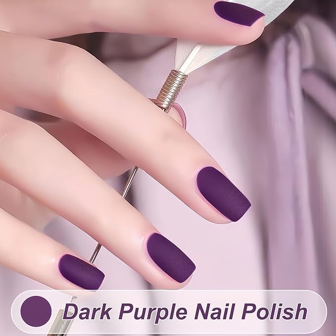 Matte Purple Nail Polish Quick Dry, Vegan Non Toxic Purple Fingernail Polish for Women Girls, Dark Matte Finish