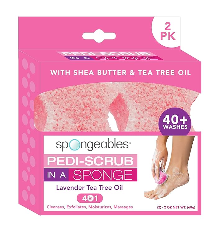 Spongables Pedi Scrub Foot Exfoliating 20+ Wash Sponge, Lavender, 2 Count