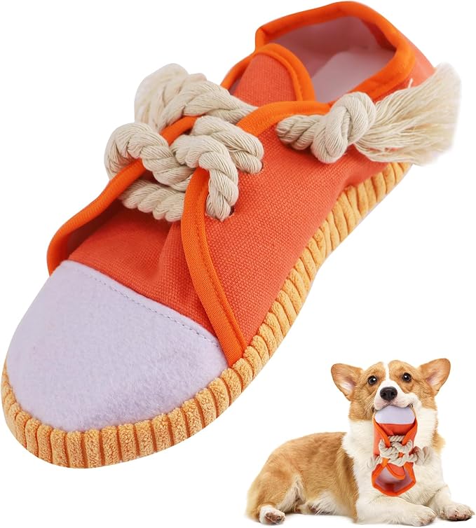 vocheer Durable Dog Chew Toy, Interactive Squeaky Shoe Toy, Orange