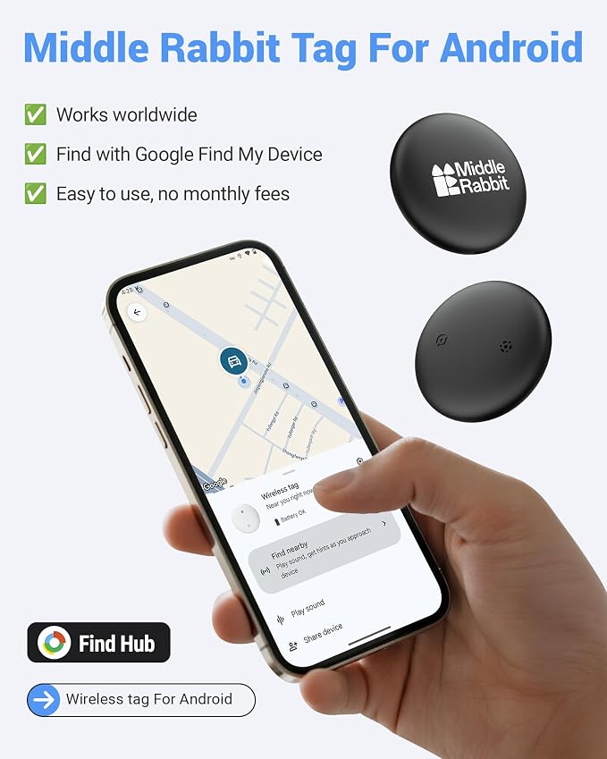 GPS Dog Tracker for Android, Dog Collar Tracker with Silicone Holder, Works with Google Find Hub, No Monthly Fee, Pet Tracker for Dogs