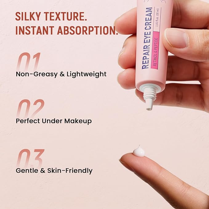 Retinol Eye Cream for Dark Circles and Puffiness - Advanced Peptide Eye Cream with Ginseng Ferment & Acetyl Hexapeptide-8 - Anti Aging Under Eye Cream for Wrinkles, Fine Lines & Crow's Feet - 0.68oz