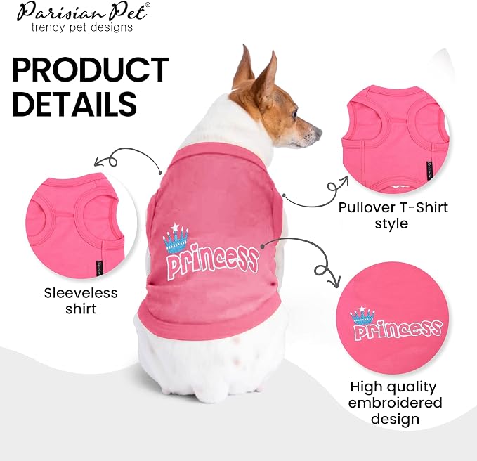 Parisian Pet Princess Dog Shirt – 100% Cotton Shirts for Small Dogs – Pink Sleeveless Puppy Clothes – Lightweight and Breathable Dog Apparel – Girl Dogs Clothes - Stretchy Pet T Shirts