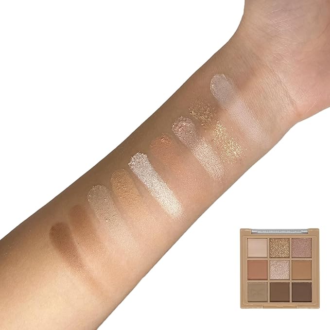 9 Color Eyeshadow Palette Makeup, Matte Glitter Shimmer Korean Eye Shadow Palettes, Highly Pigmented Long Lasting Waterproof Blendable, Pink & Brown, Daily Eye Shadow Makeup