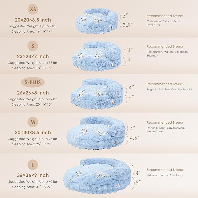 EHEYCIGA Soft Dog Couch Bed for Large Dog, Fluffy Medium Dog Bed with Removable Washable Cover, Bolster Pet Sofa, Waterproof and Non-Slip, 36" x 36"x 9", Blue