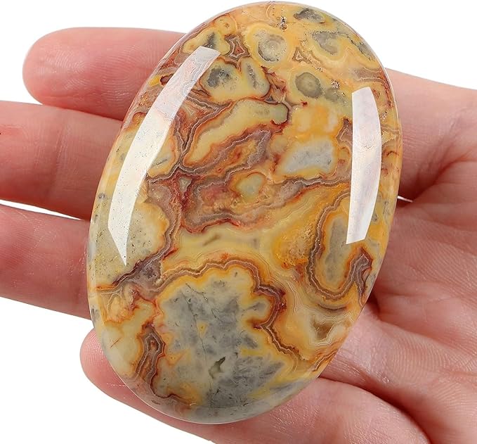 LAIDANLA Yellow Crazy Lace Agate 2.4" Large Palm Stone Healing Crystals Natural Gemstones Calming Effects Energy Balancing Reiki Polished Worry Stone Cleansing Protection 1PC